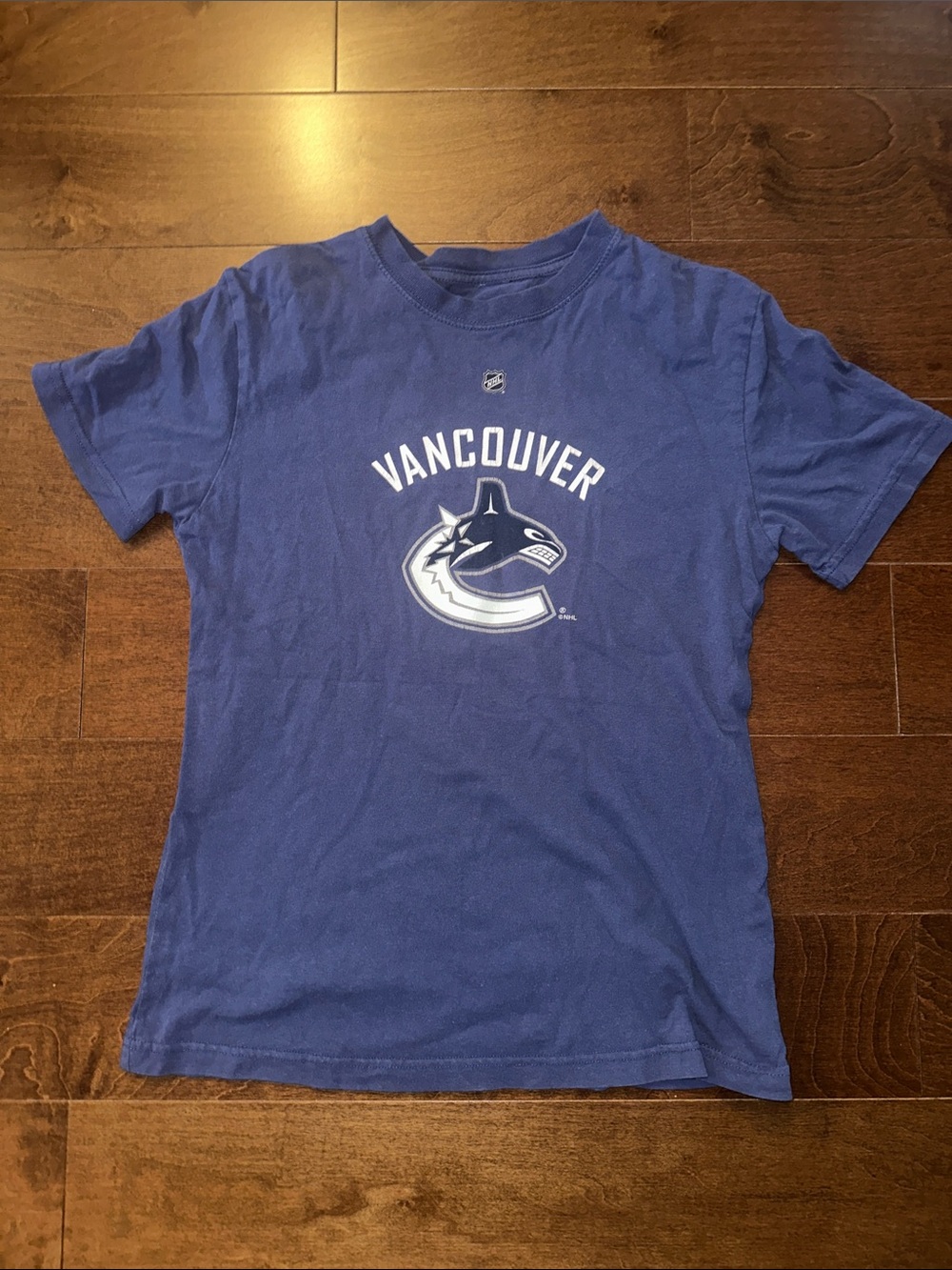 Vancouver Canucks Vintage Luongo #1 Graphic Short-Sleeve T-Shirt Blue Small